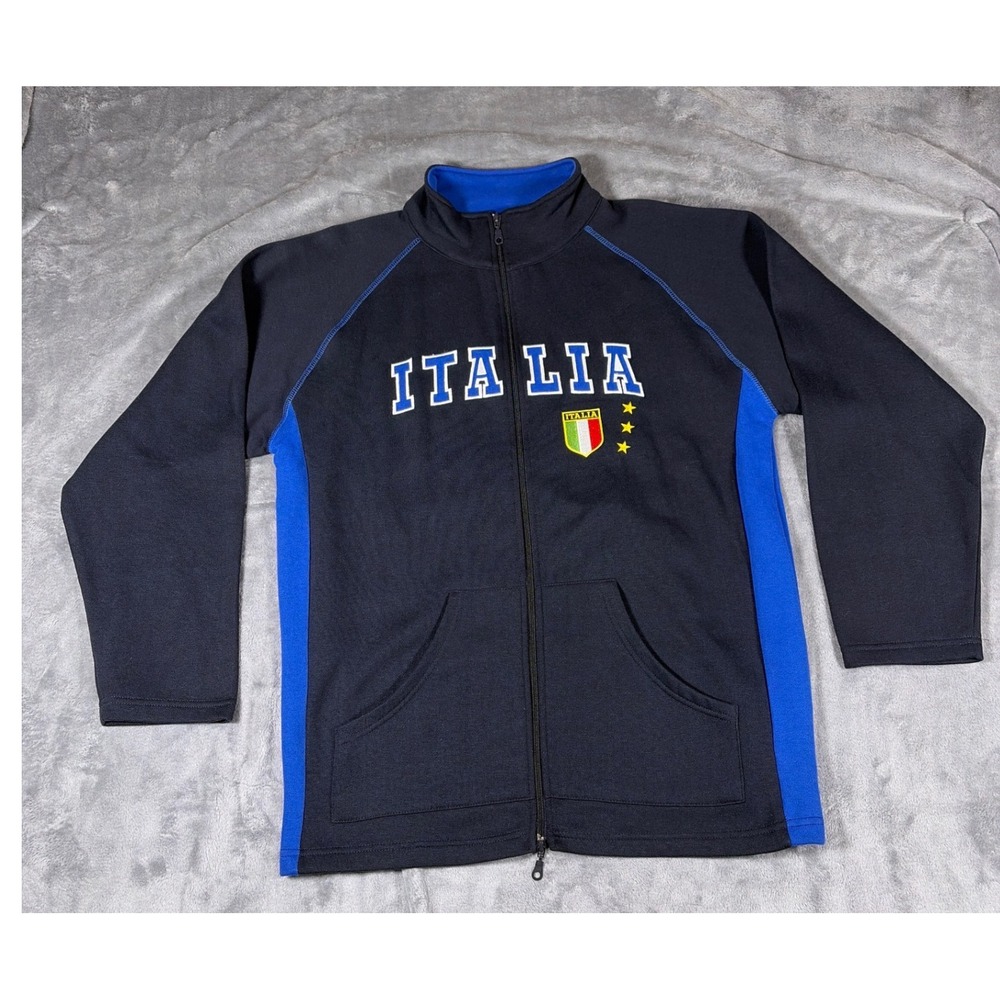 FM Italy Mens Italia Soccer Track Jacket XXL Navy Blue Full Zip Fleece Lined